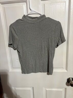 Streetwear Society Gray Ribbed Mock Neck Crop Top